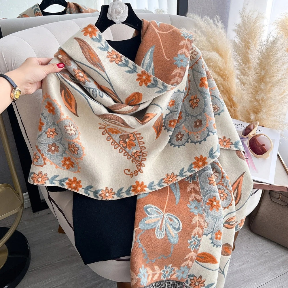 Elegant Double-Sided Floral Winter Shawl Scarf