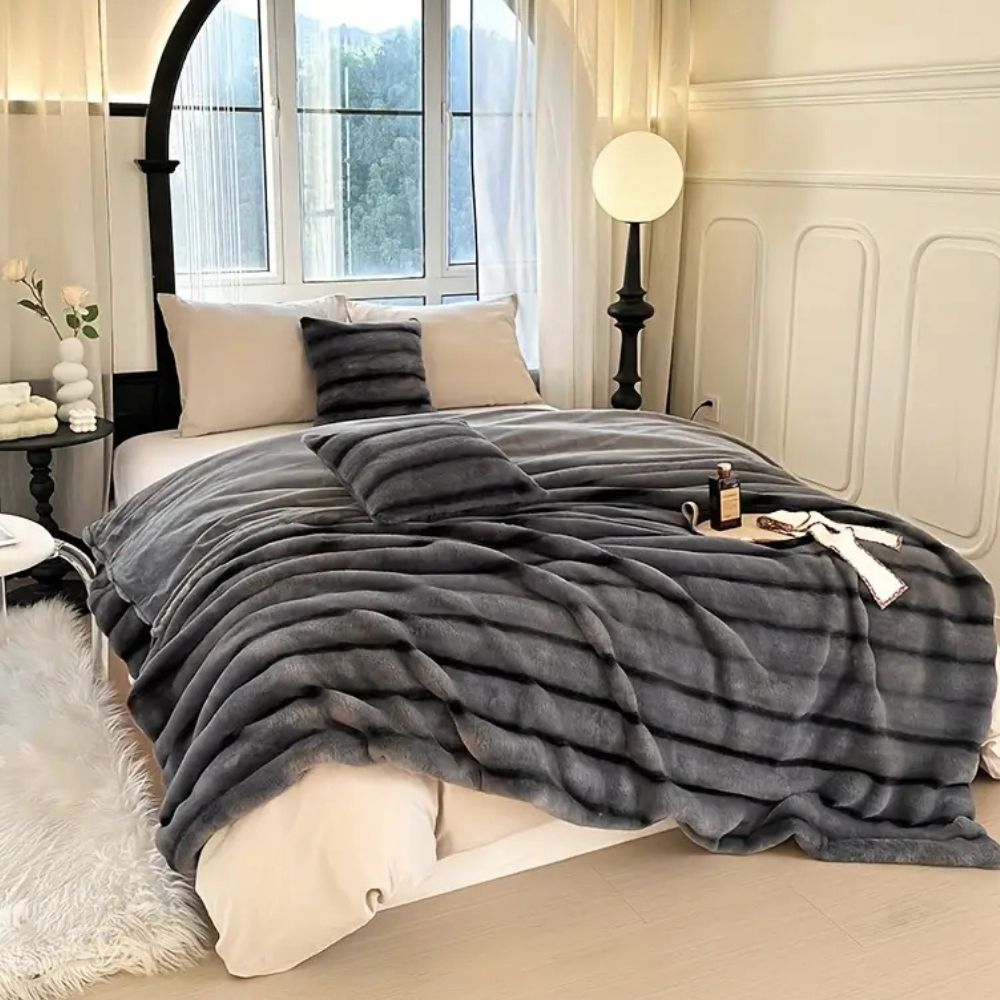 Ruched Faux Rabbit Fur Blanket
