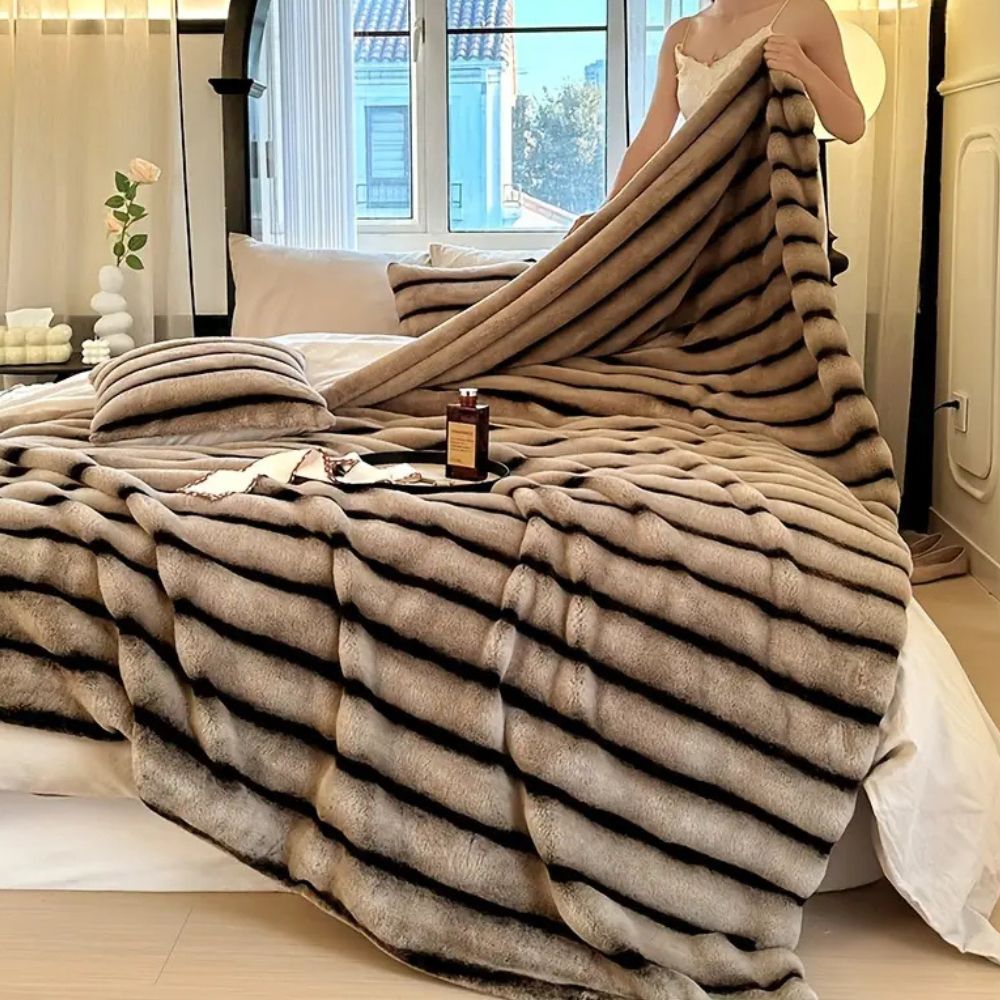Ruched Faux Rabbit Fur Blanket