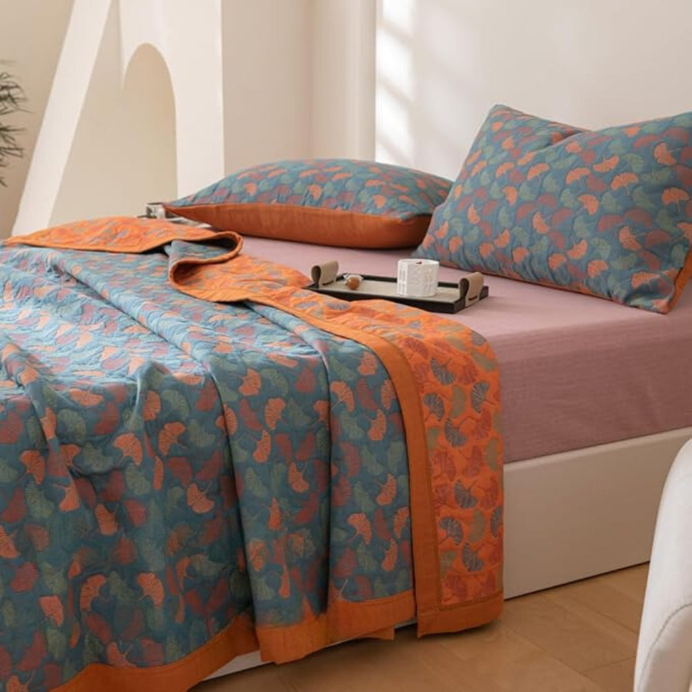 Ginkgo Leaf Print Reversible Blanket