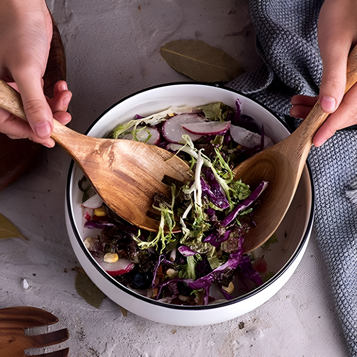 Rustic Teak Salad Serving Set
