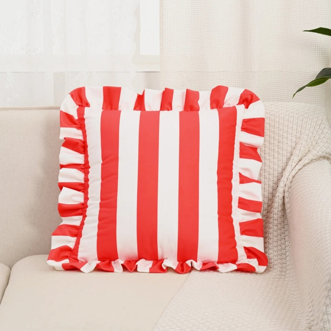 Retro Striped Ruffle Cushion Cover