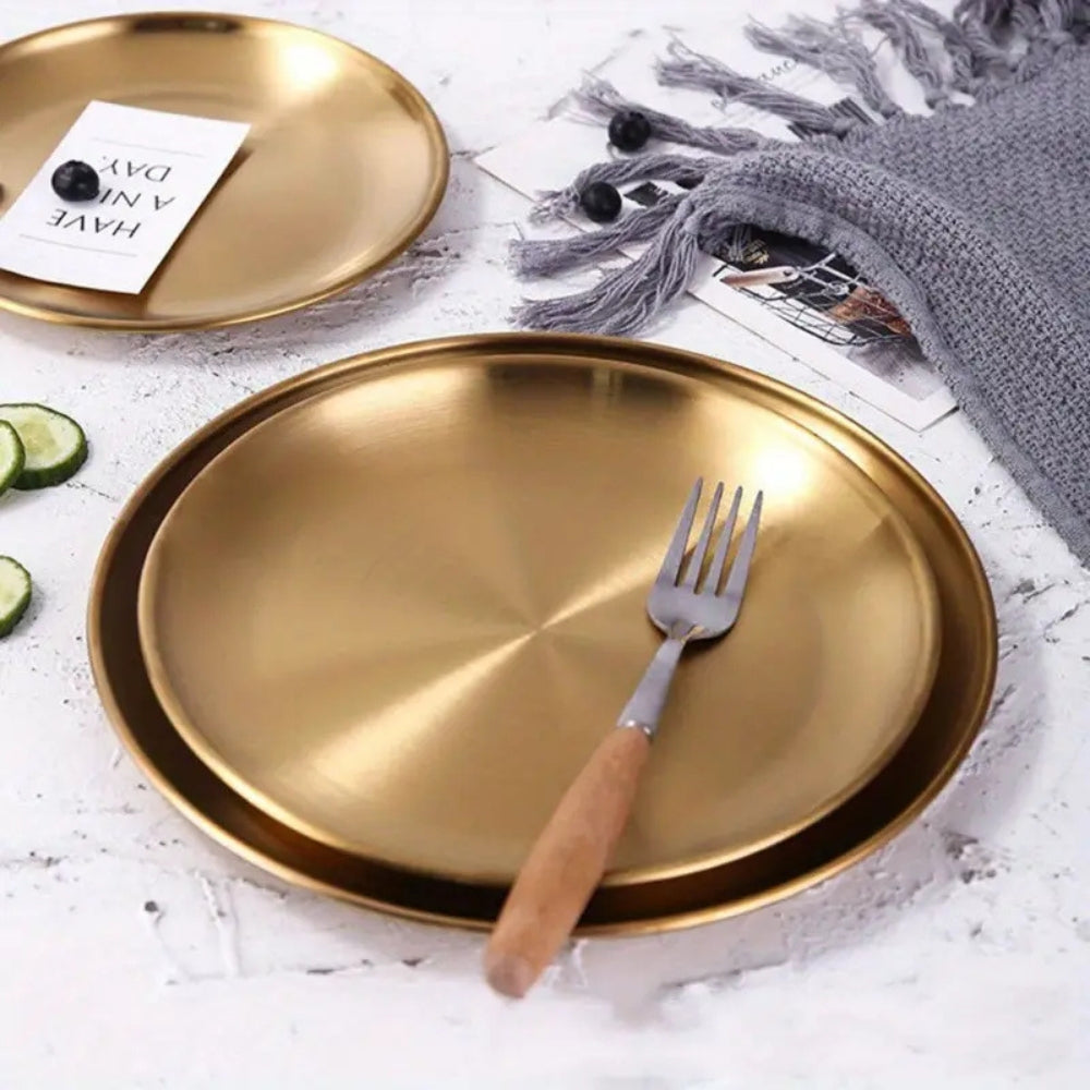 Lustrous Golden Stainless Steel Serving Plates