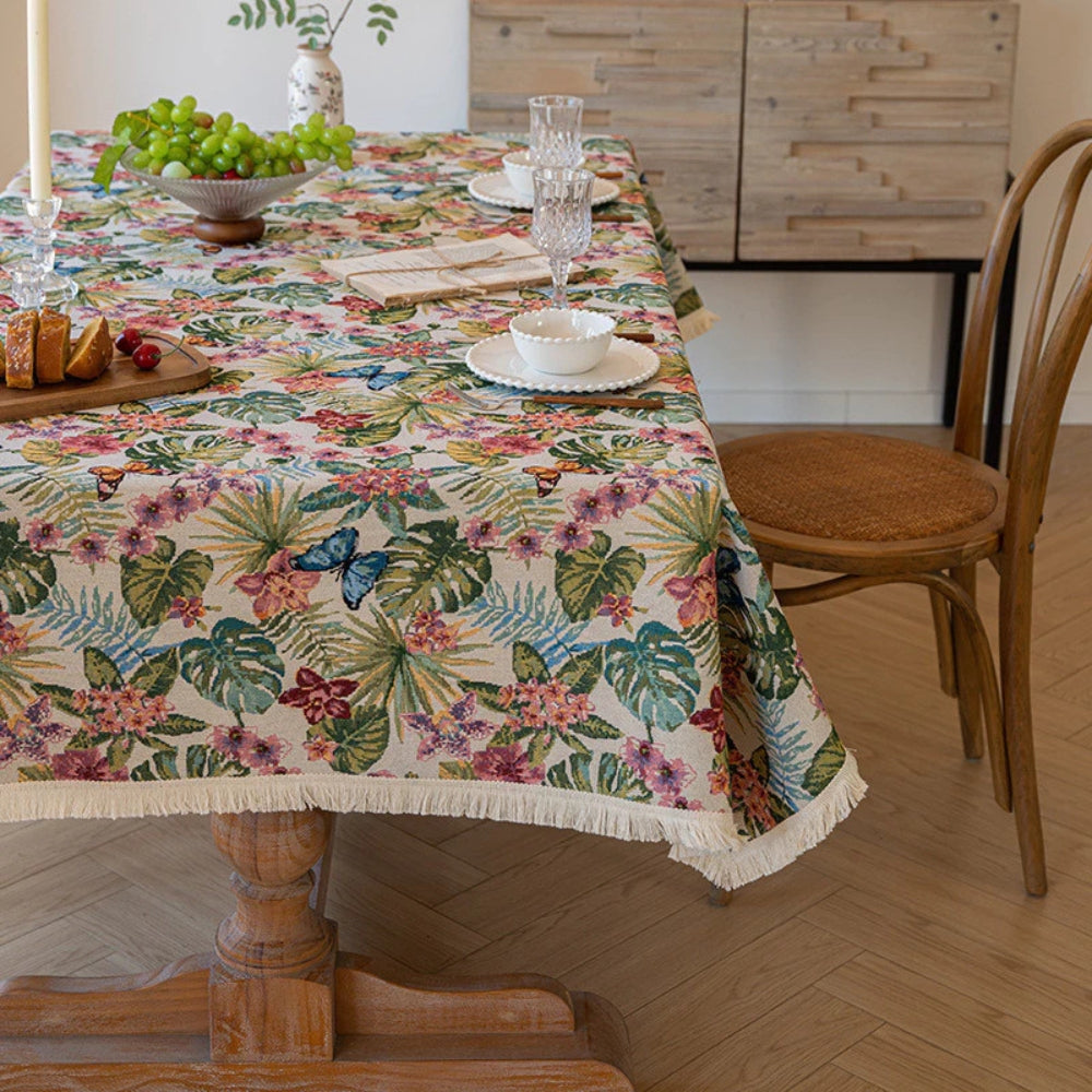 Ornate Floral Linen Tablecloth