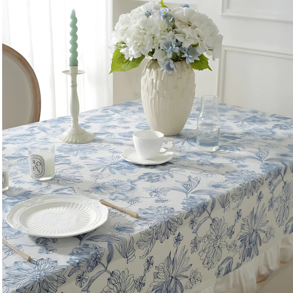 Delfina Blue Floral Lace Tablecloth