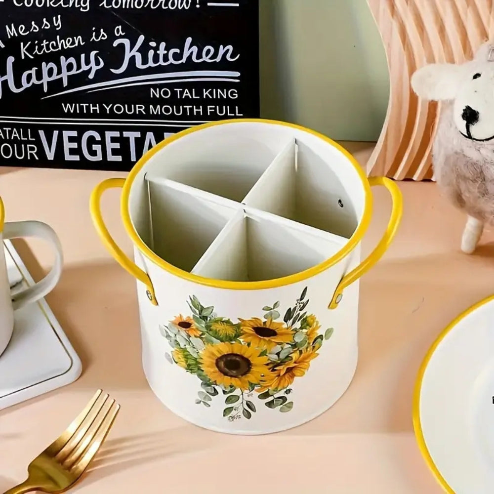 Floral Utensil Storage Basket with Divider Lid