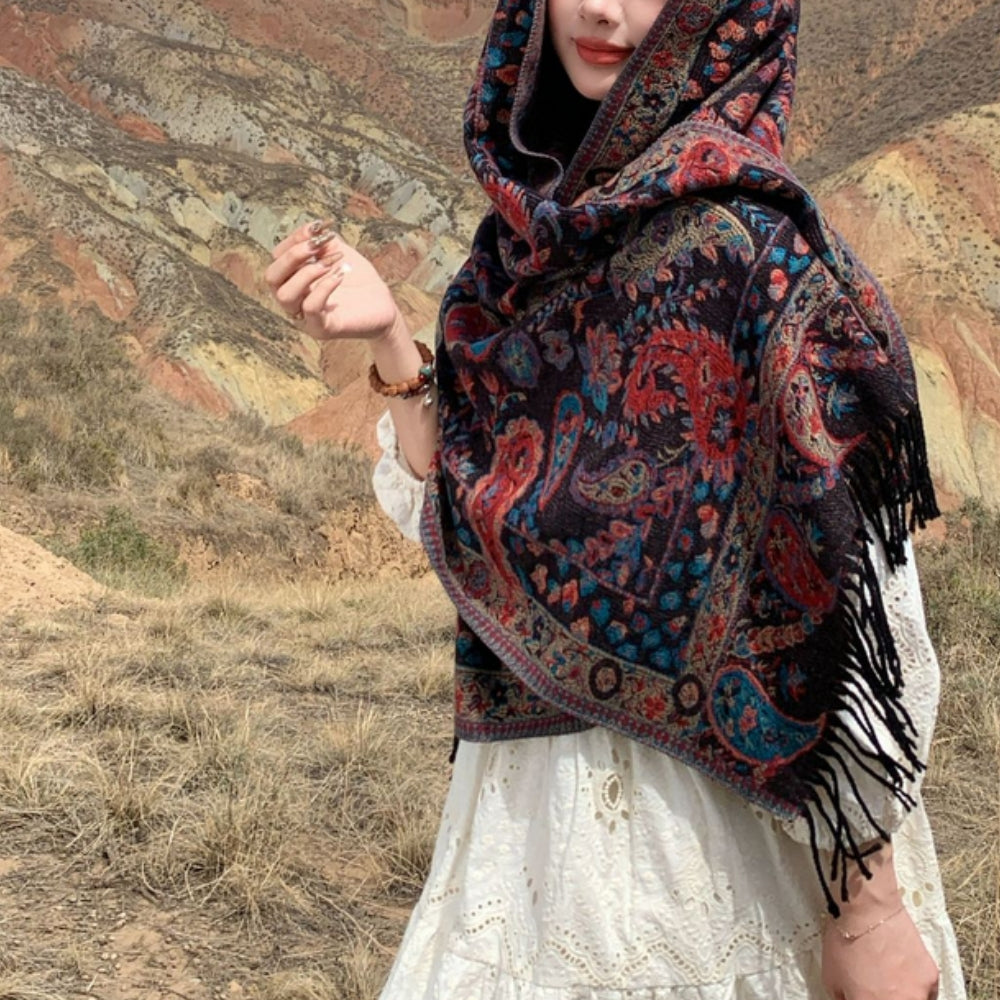 Paisley Elegance Winter Poncho Shawl