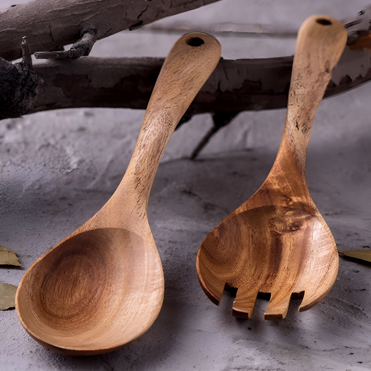 Rustic Teak Salad Serving Set