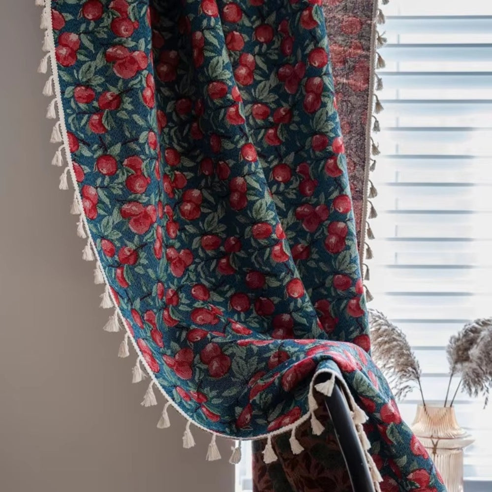 Cherry Bloom Botanical Tassel Curtain