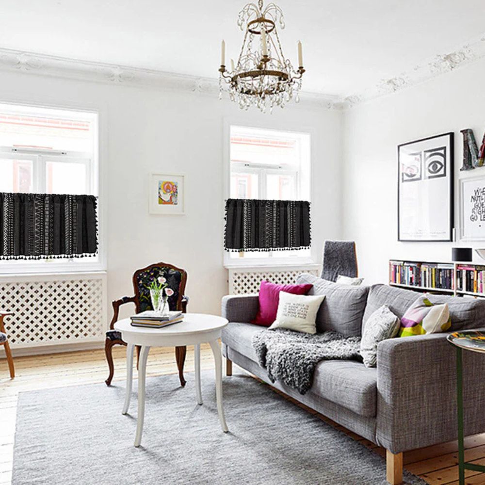 Black Geometric Tribal Tassel Cabinet Curtain