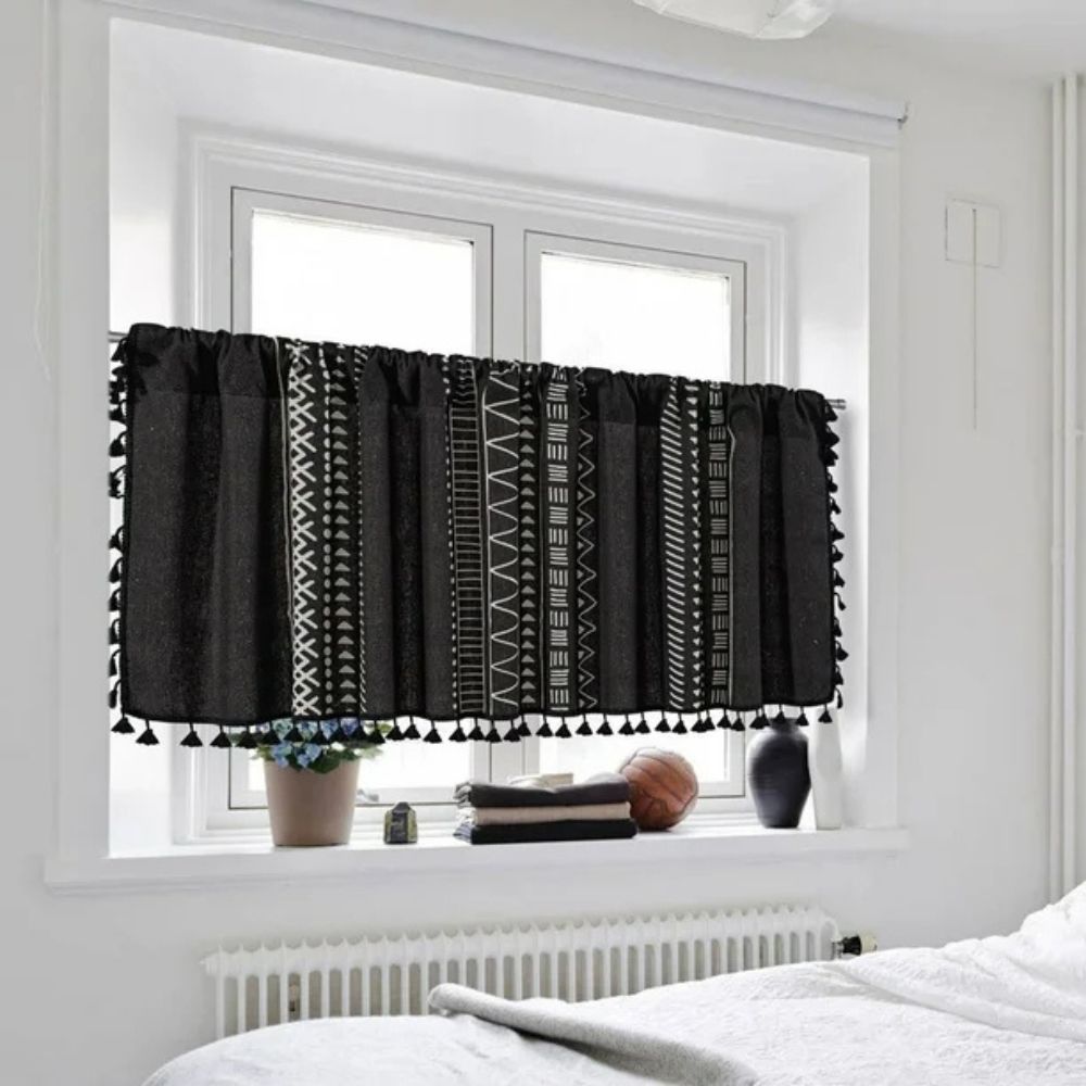 Black Geometric Tribal Tassel Cabinet Curtain