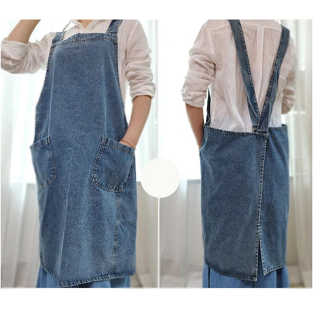 Casual Cotton Denim Pocket Apron