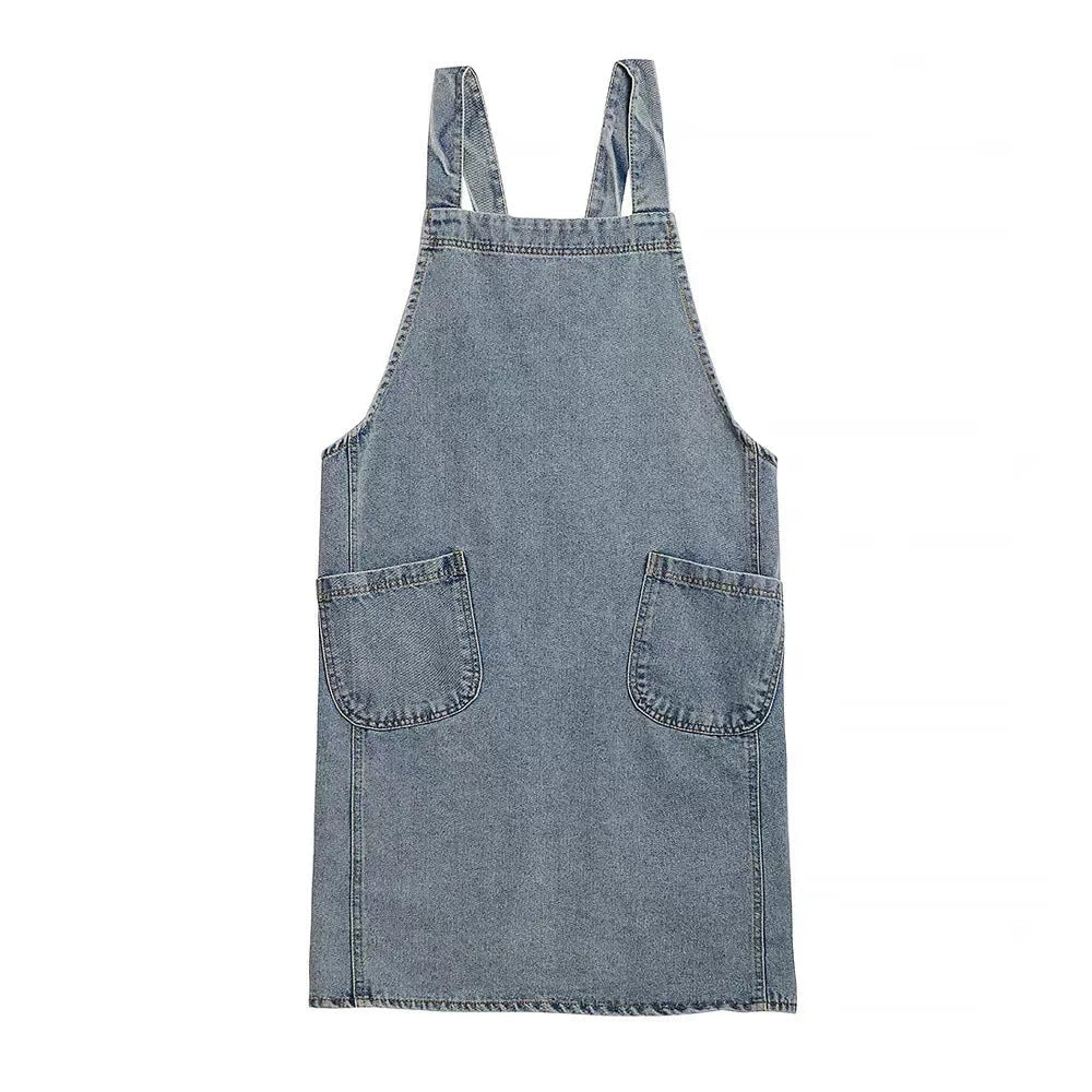 Casual Cotton Denim Pocket Apron