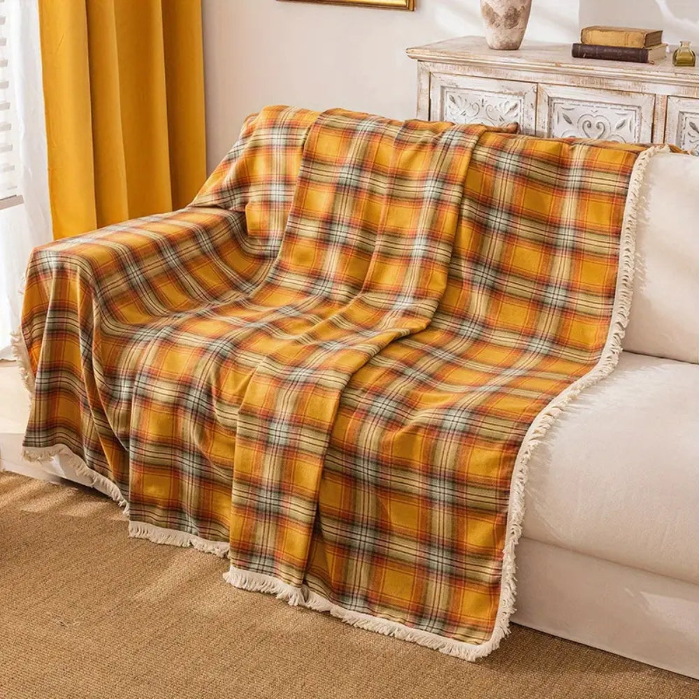 Autumn Chestnut Plaid Sofa Cover