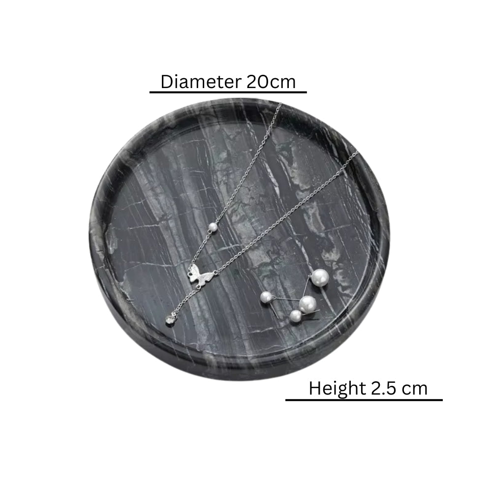 Circular Black Marble Jewelry Tray