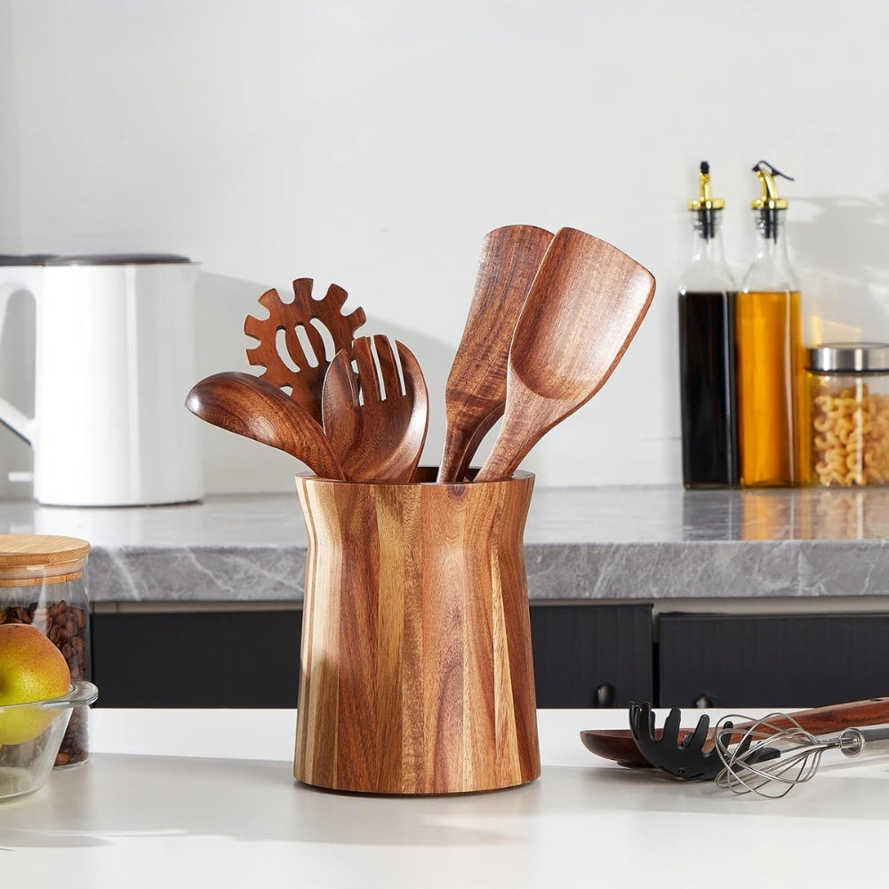 Elegant Acacia Wood Rotating Utensil Holder