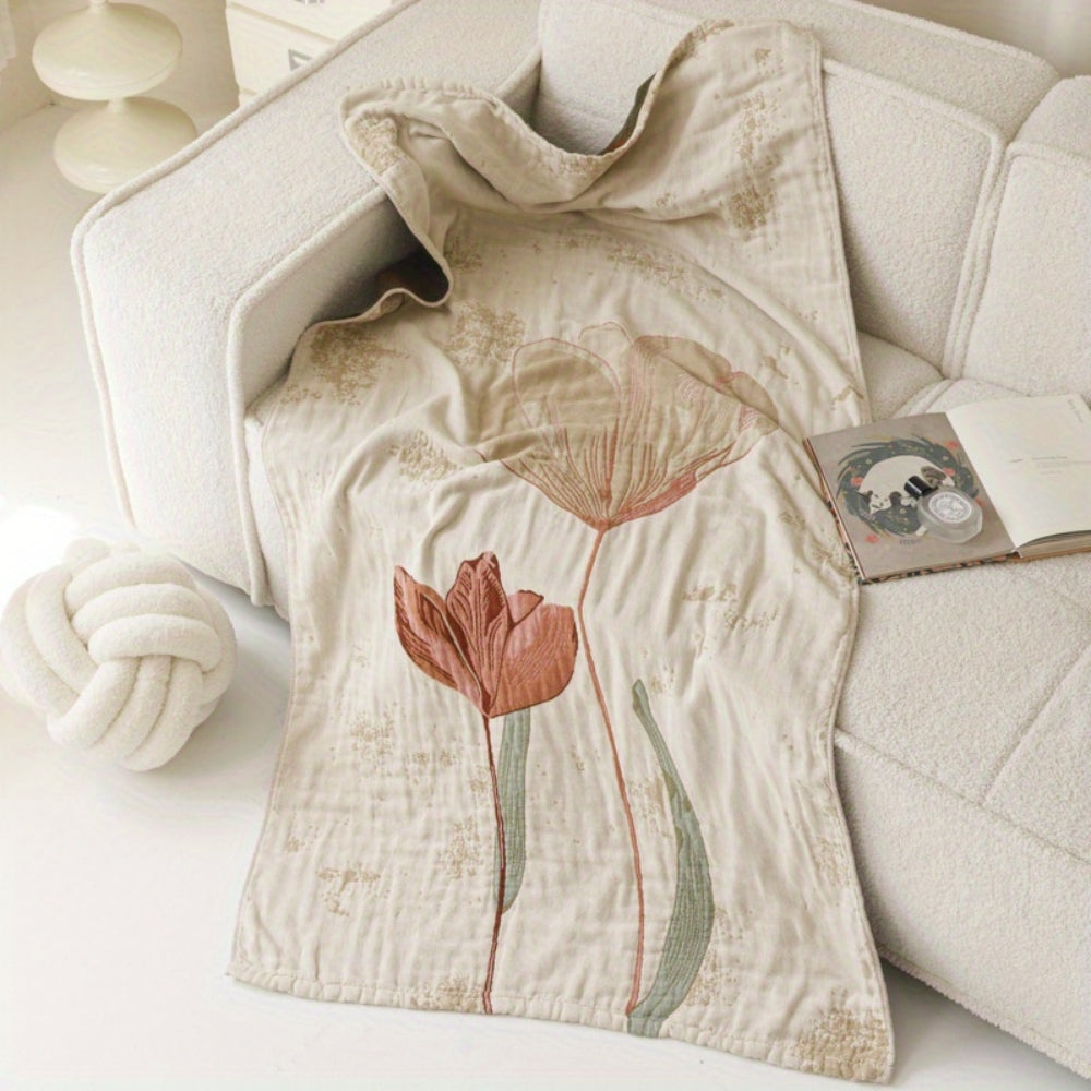 Elegant Floral Print Bath Towel Blanket