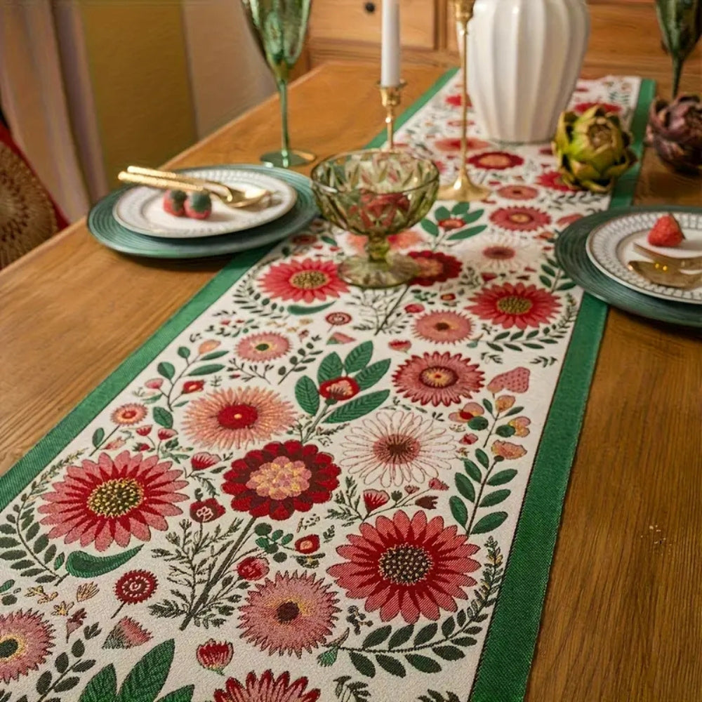 Embroidered Floral Tassel Table Runner