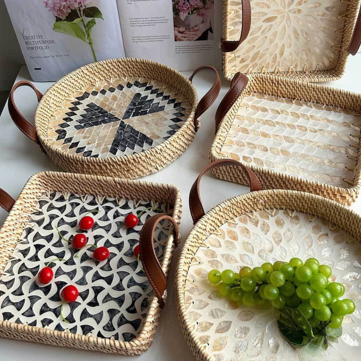 Farmhouse Rattan Tray in Assorted Patterns