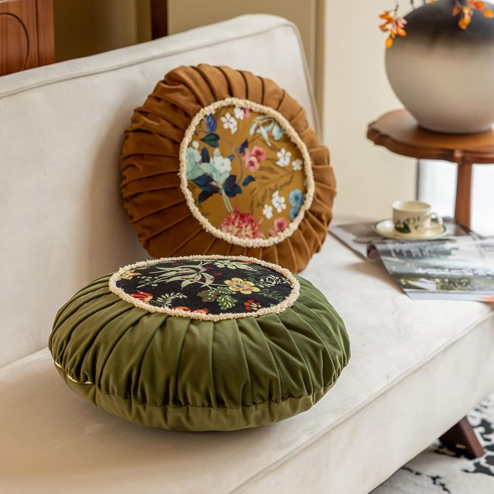 Floral Medley Velvet Round Cushion