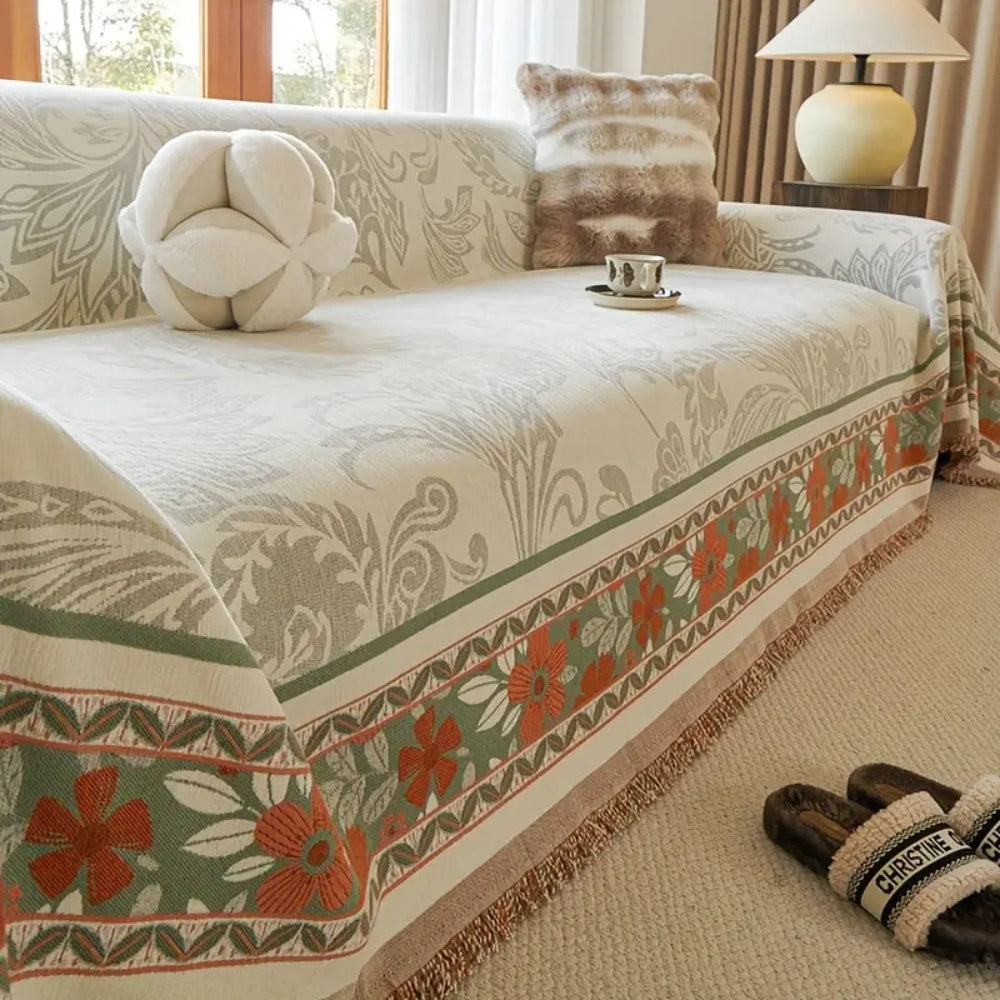 Floral Tasseled Boho Sofa Cover