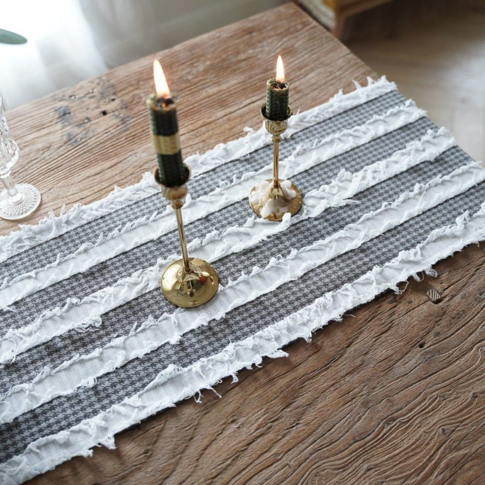Frayed Fabric Strips Table Runner