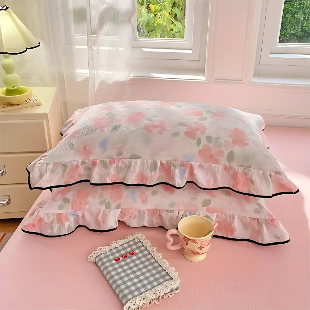 Gauze Floral Ruffled Lace Pillowcases