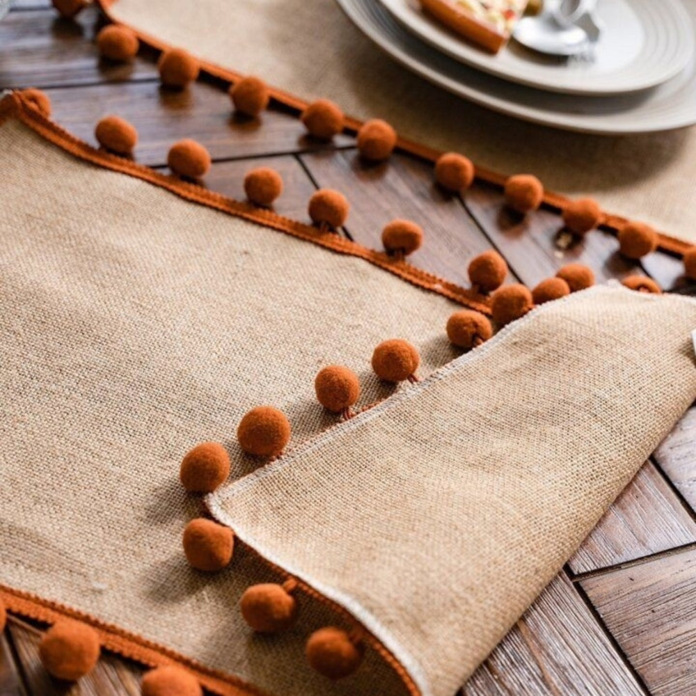 Jute Bohemian Pom-Pom Table Runner