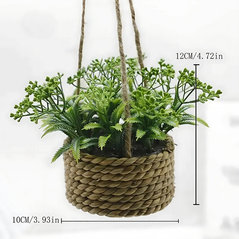 Leafara Hanging Artificial Plant In Woven Basket Pot