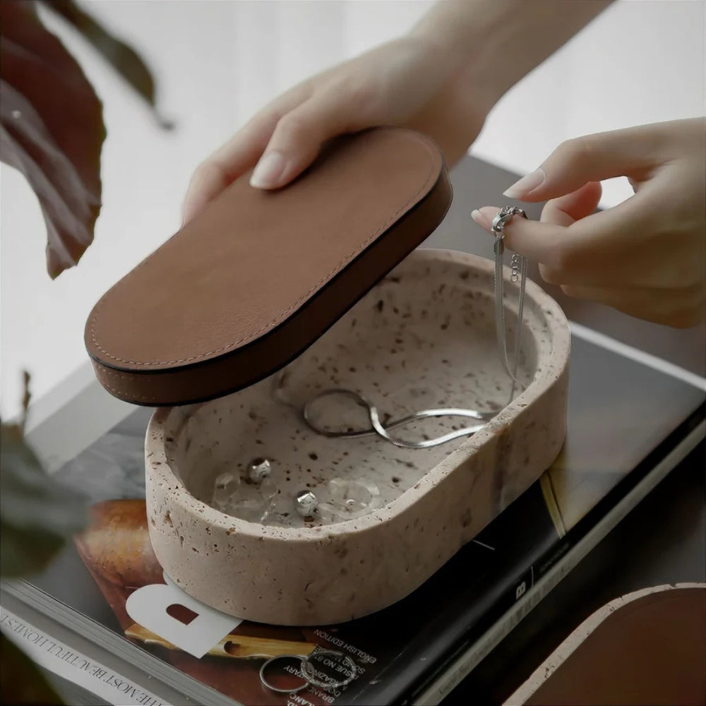 Marble Leather Lid Jewelry Storage Box
