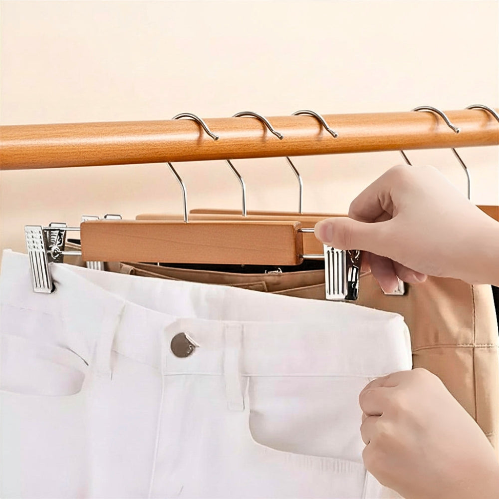 Maxwell Premium Wood Pants Hangers with Clips