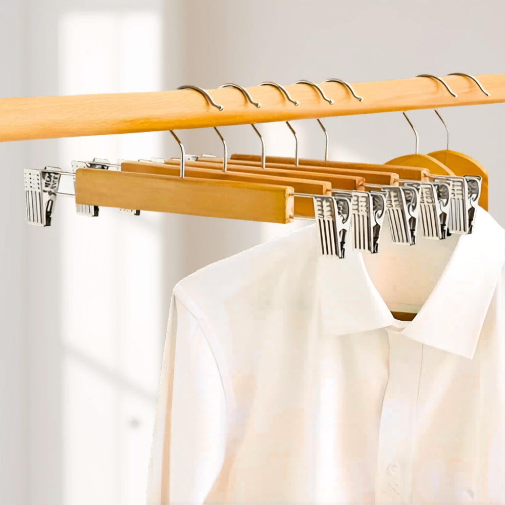 Maxwell Premium Wood Pants Hangers with Clips
