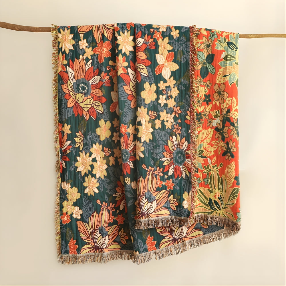 Modish Floral Cotton Tassel Throw Blanket
