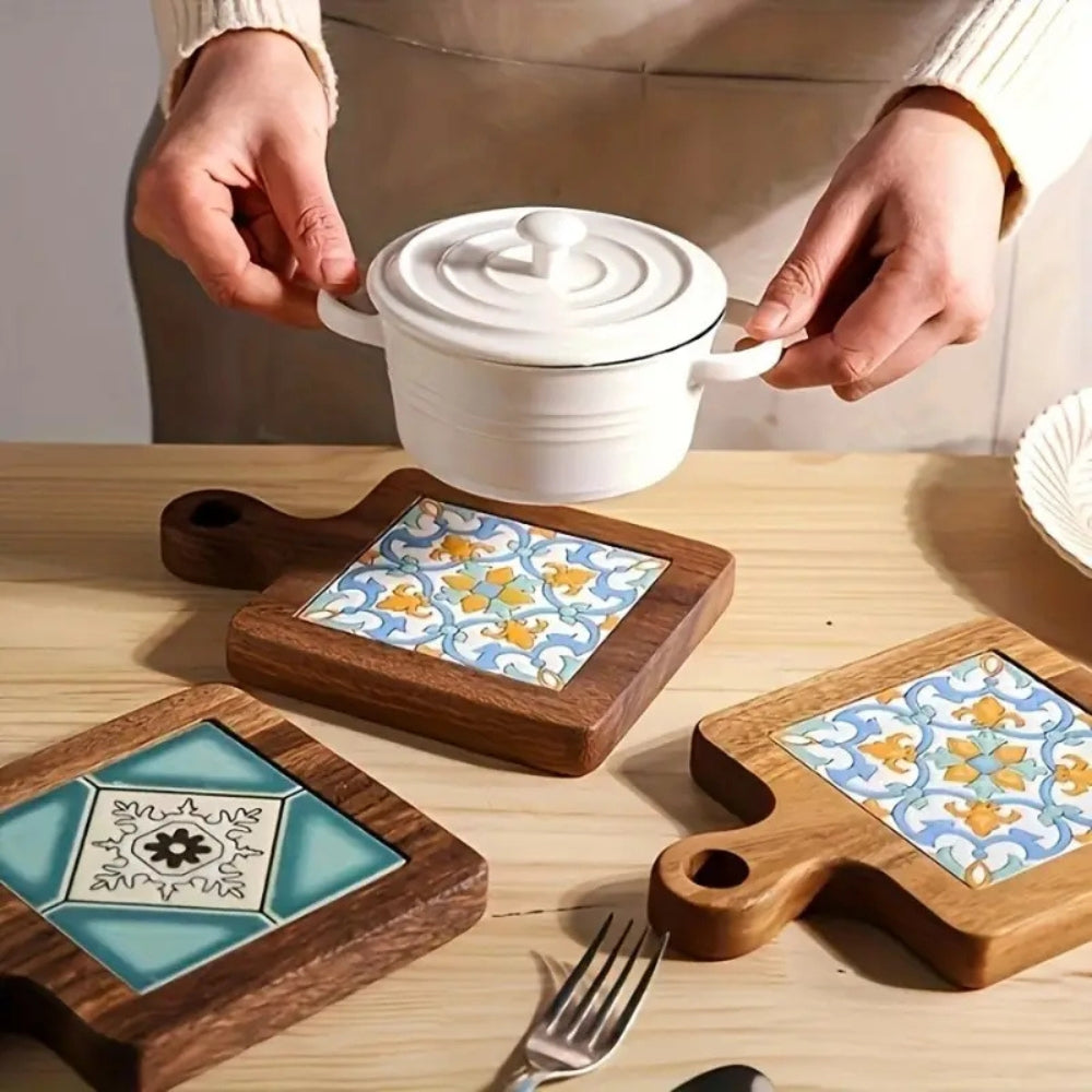 Moroccan Ebony Floral Wooden Trivets