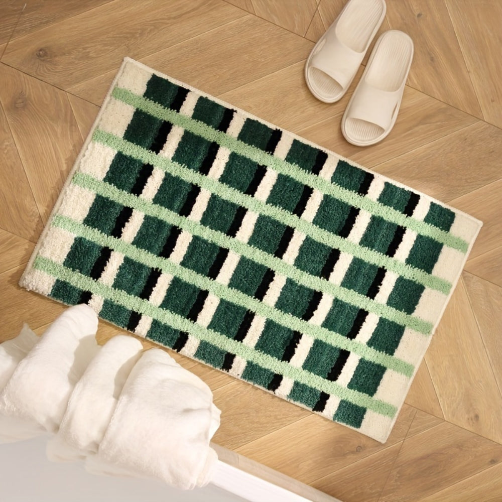 Moss Green Geometric Flock Bath Mat