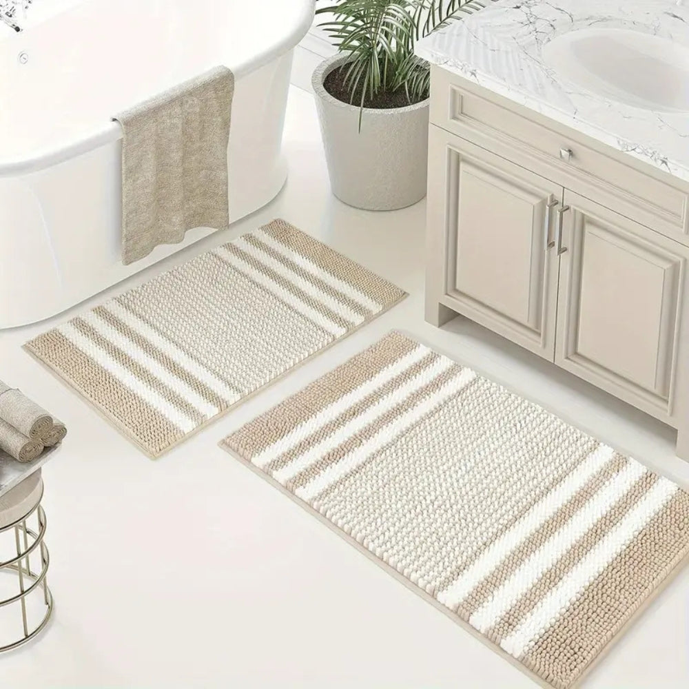 Pebble-Knit Striped Chenille Bath Mat