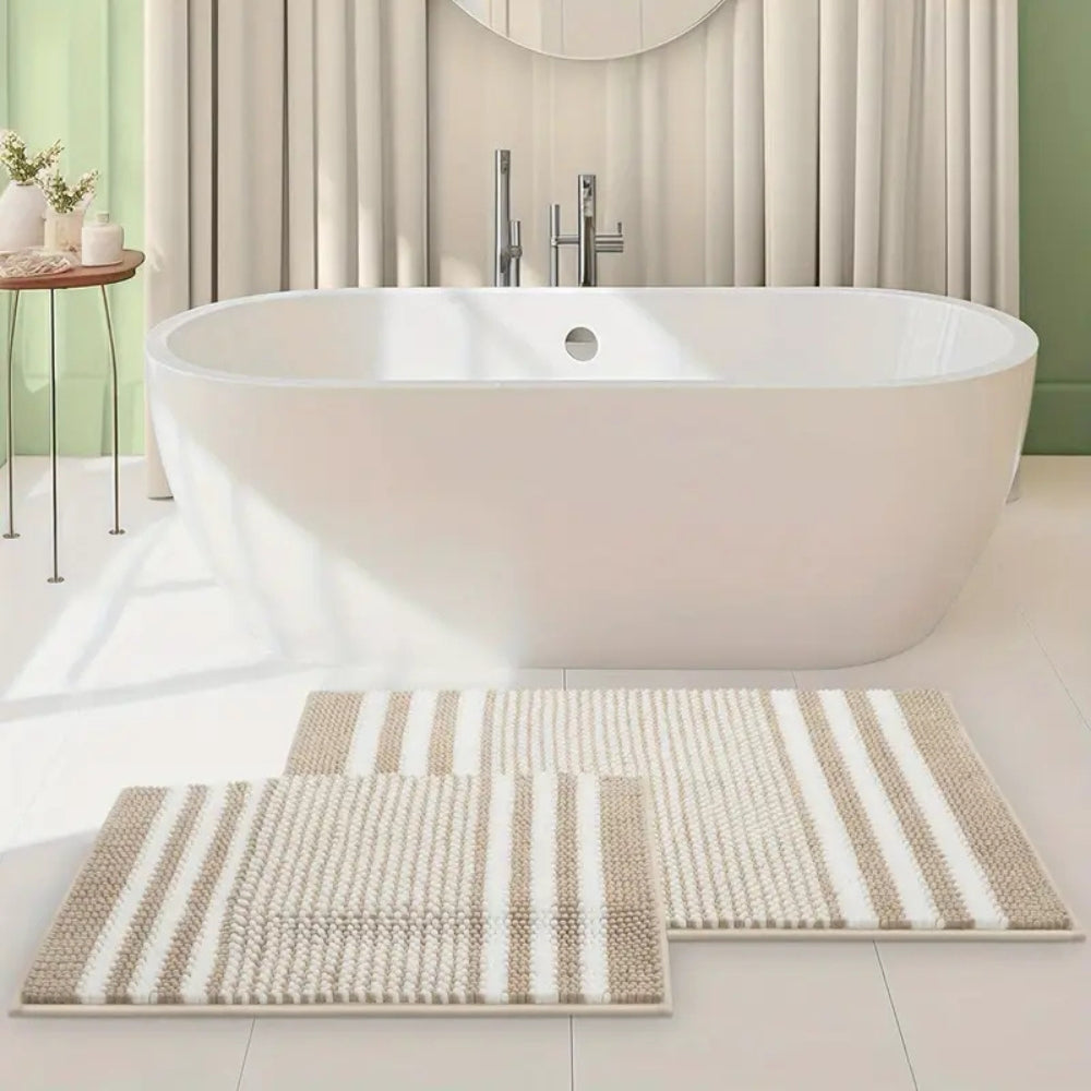 Pebble-Knit Striped Chenille Bath Mat