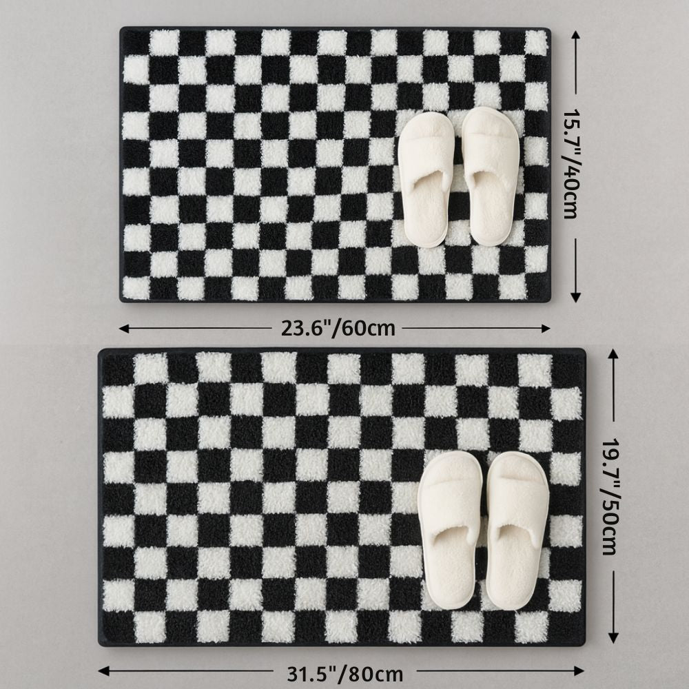 Plush Checkered Grid Bath Mat