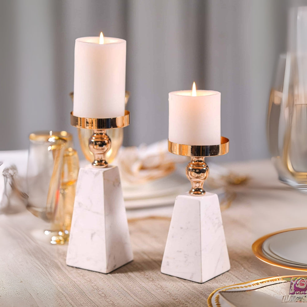 Pyramid Gold Marble Candle Holder