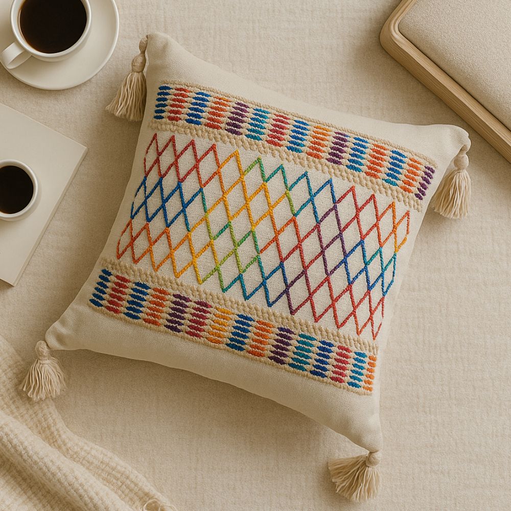 Rainbow Lattice Tassel Cushion Cover