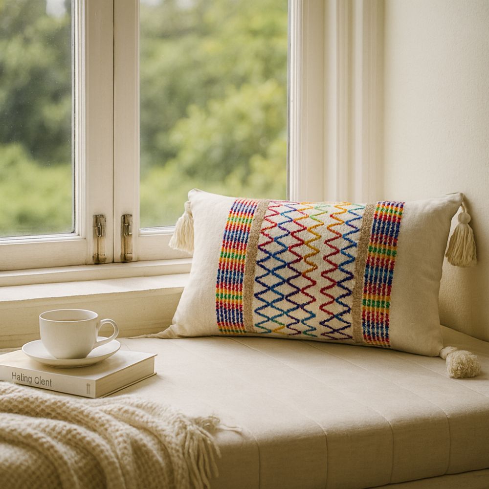 Rainbow Lattice Tassel Cushion Cover