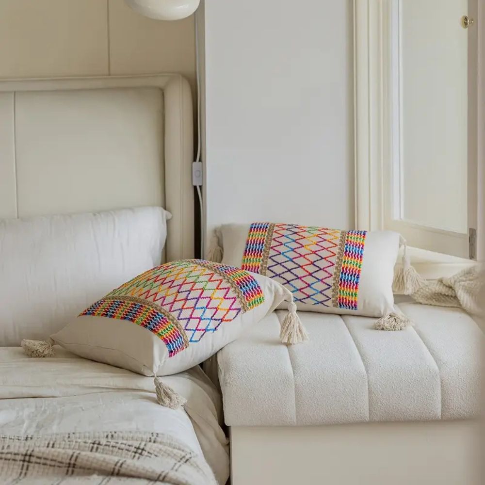 Rainbow Lattice Tassel Cushion Cover