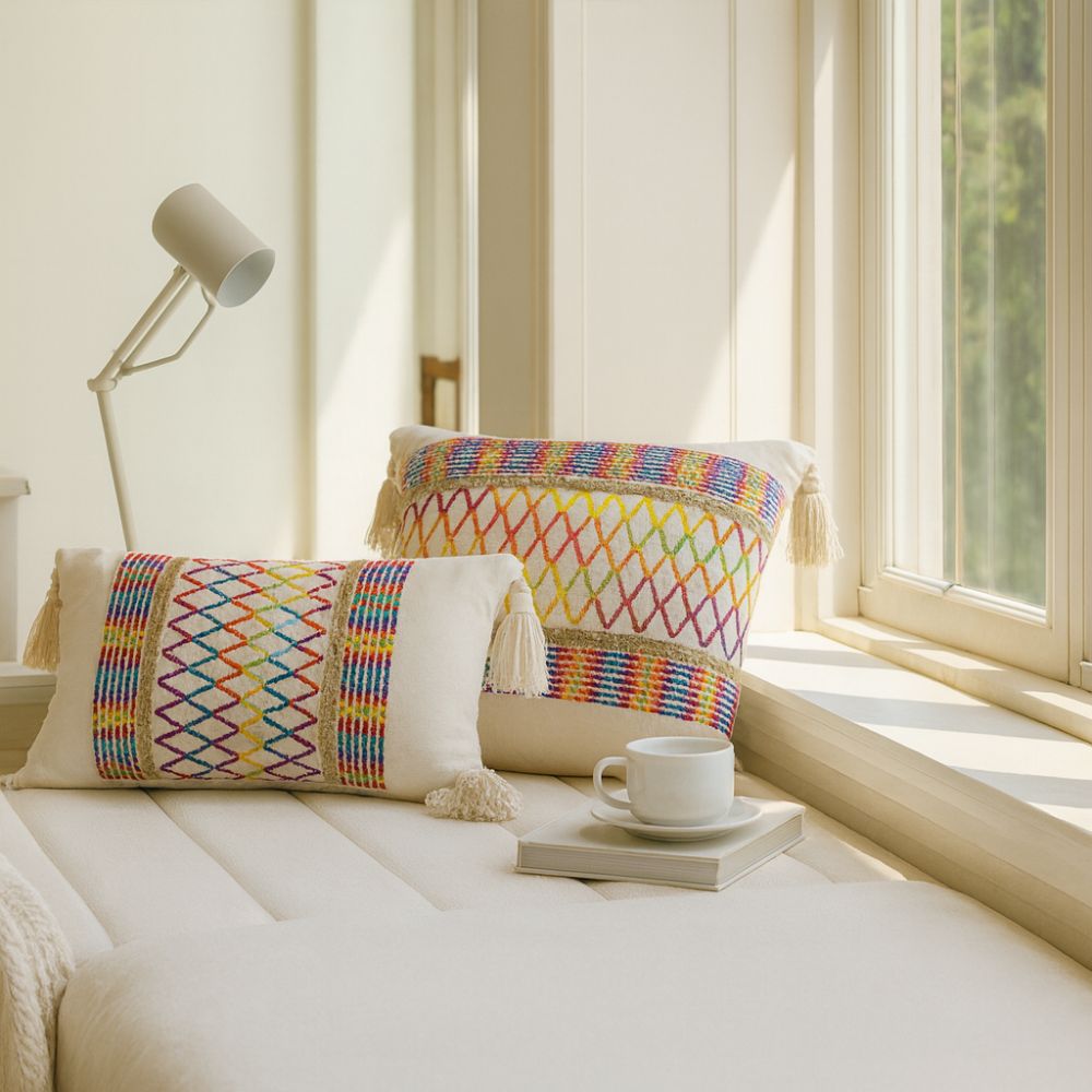 Rainbow Lattice Tassel Cushion Cover