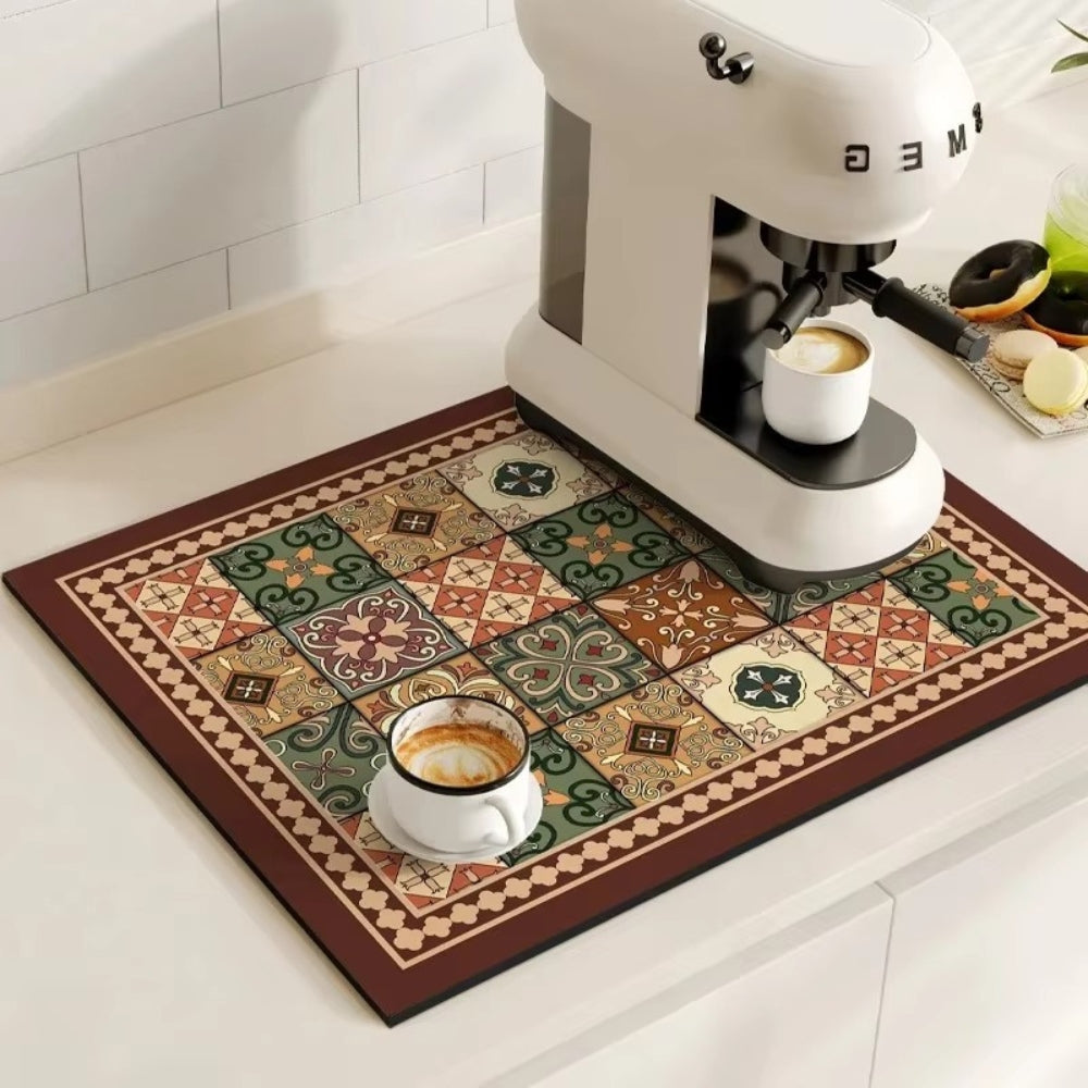 Retro Tile Design Absorbent Coffee Mat