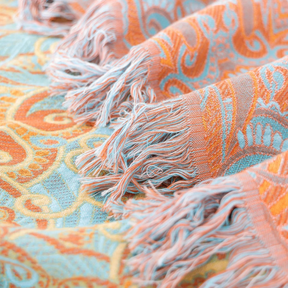 Reversible Paisley Bohemian Cotton Blanket