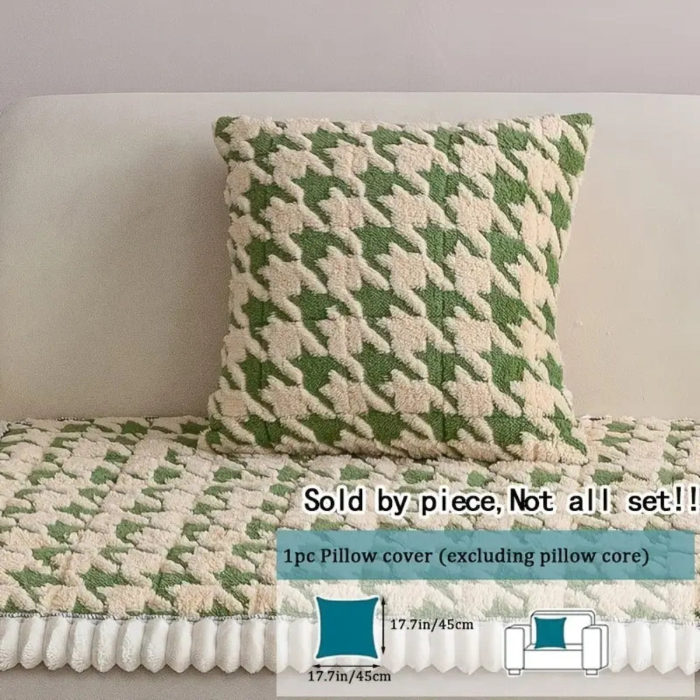 Colourful Plush Houndstooth Sofa Cover and Cushion Cover