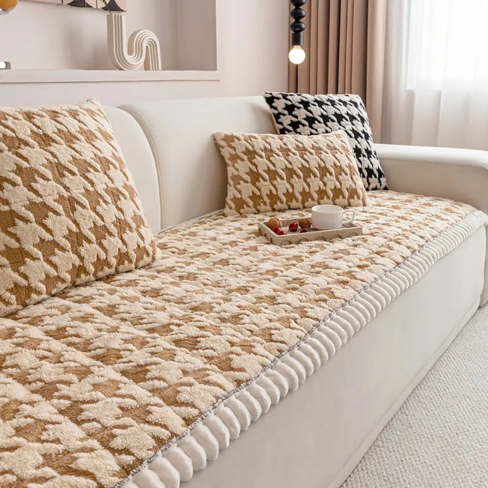 Colourful Plush Houndstooth Sofa Cover and Cushion Cover