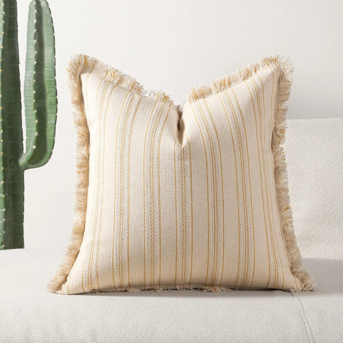 Scandi Stripe Textured Fringe Cushion Cover