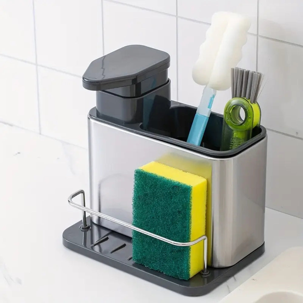Stainless Steel Dish Soap Dispenser & Utensil Rack
