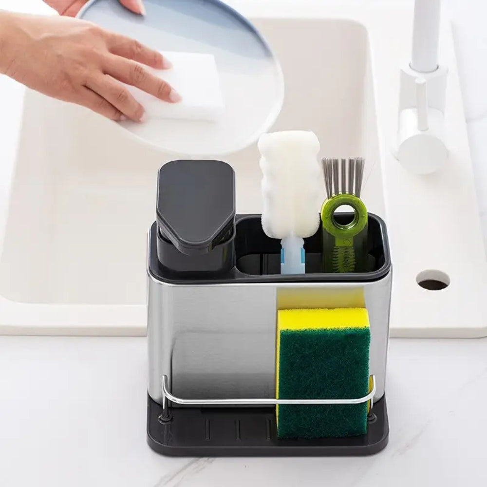 Stainless Steel Dish Soap Dispenser & Utensil Rack